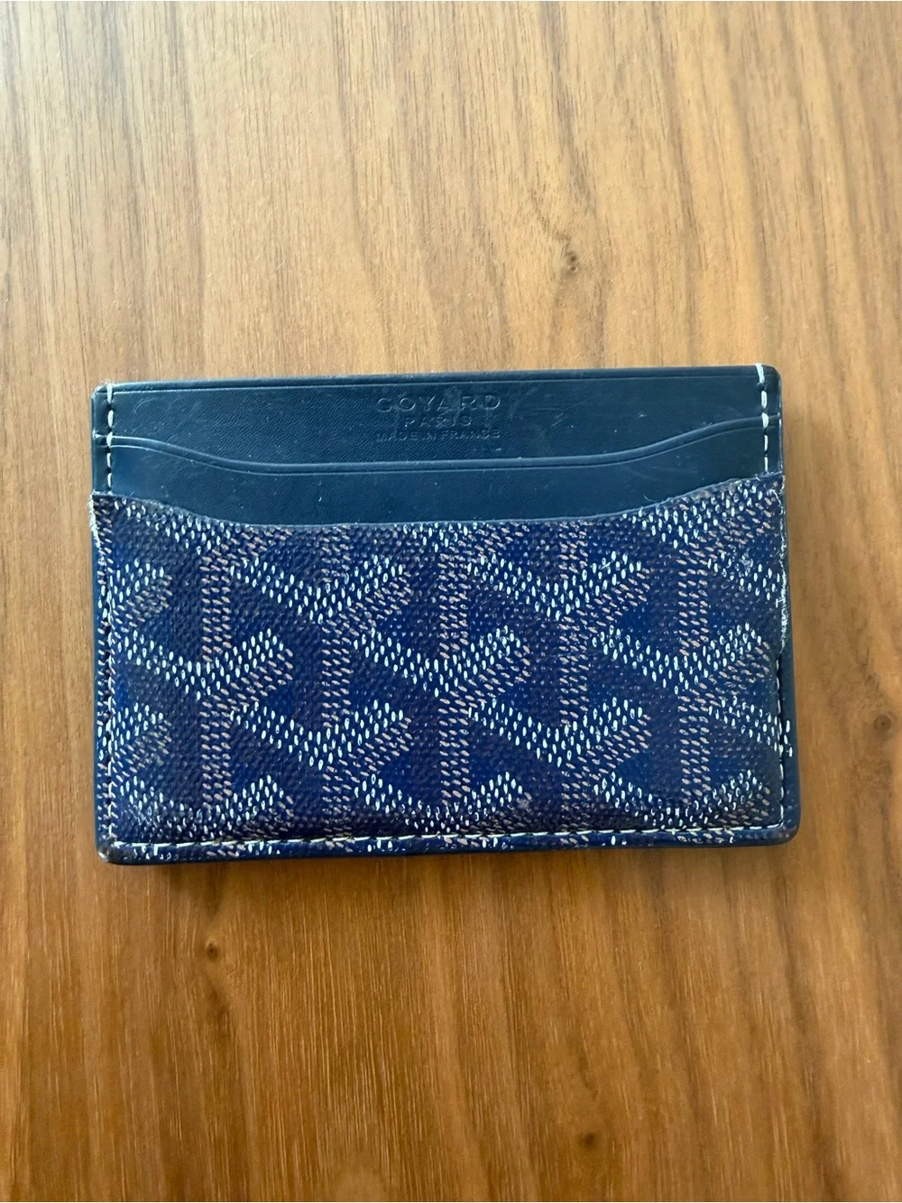 Goyard Blue Patterned Card Holder with Navy Leather Trim